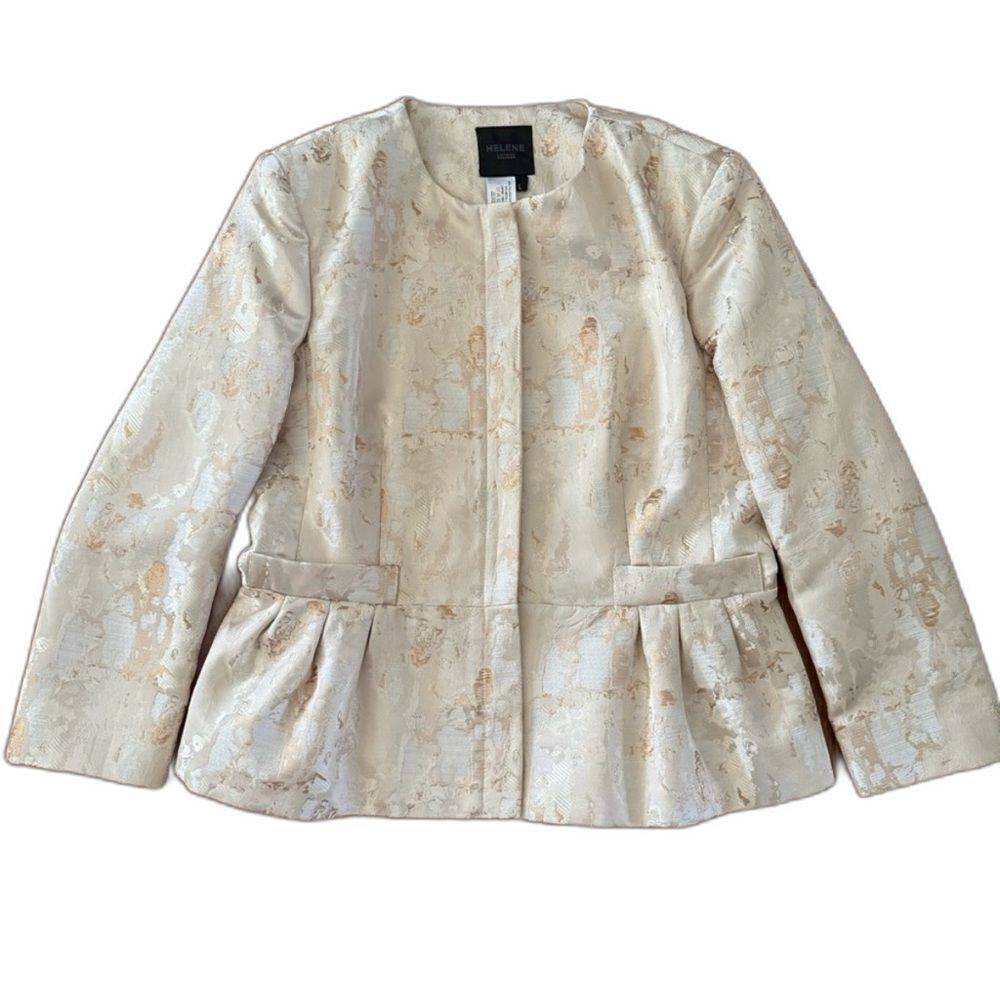 Helene London Women's SMALL Peplum Gold Metallic Shimmer Blazer Full Zip NWOT